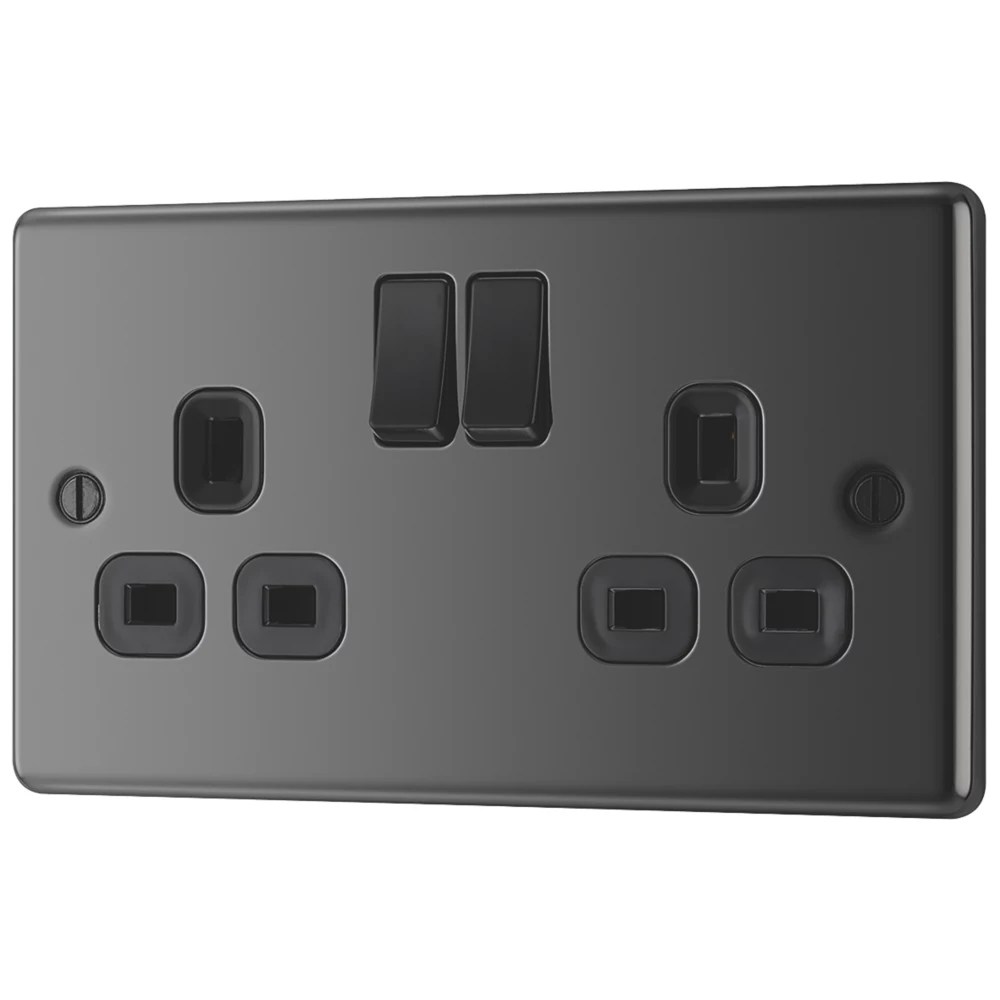 LAP 13A 2Gang SP Switched Plug Socket Black Nickel with Black Inserts