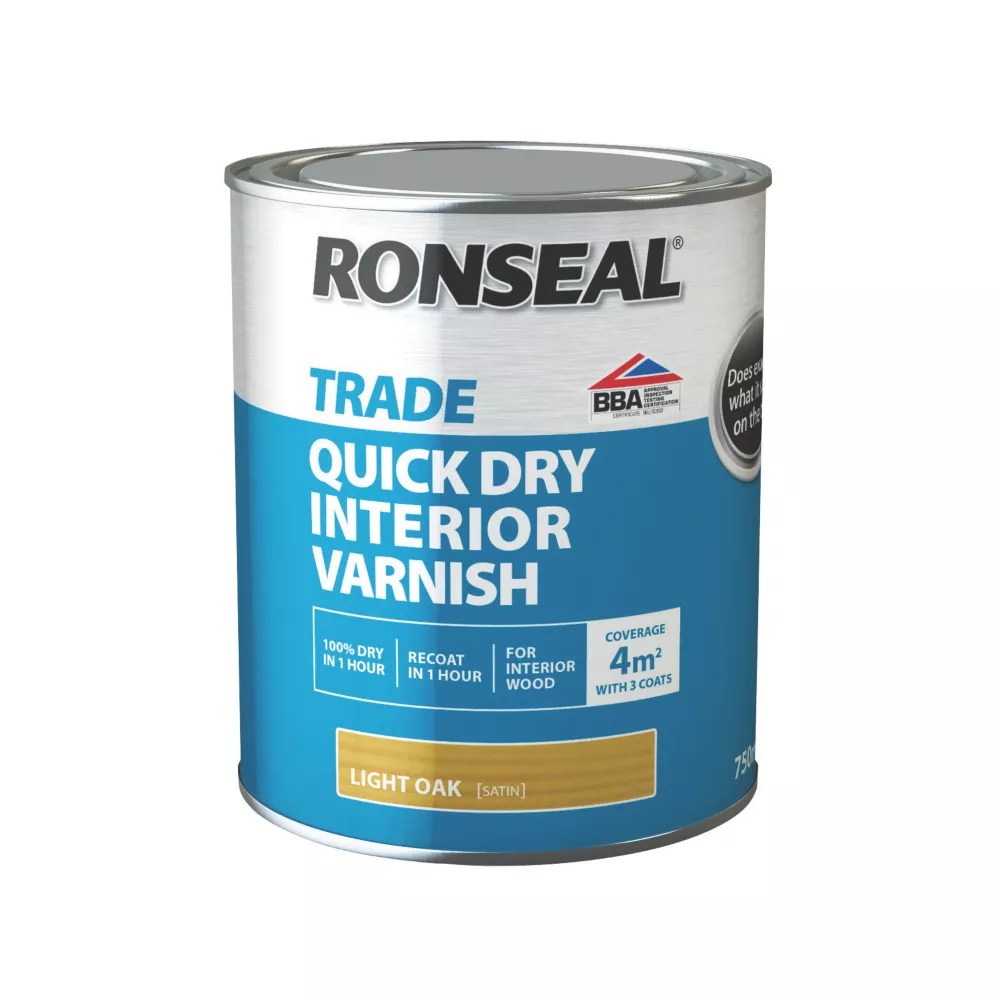 Ronseal 750ml Light Oak Satin WaterBased Interior Wood Varnish Screwfix