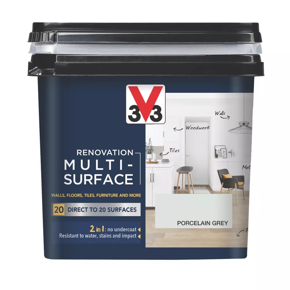 V33 750ml Porcelain Grey Satin Acrylic Multi Surface Paint Screwfix