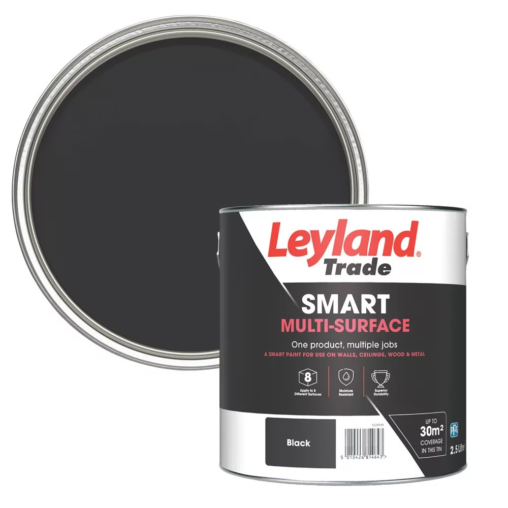 Leyland Trade 2.5Ltr Black Eggshell Emulsion Multi Surface Paint Screwfix