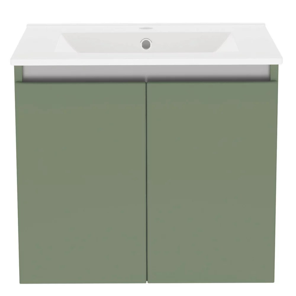 Newland Double Door WallMounted Vanity Unit with Basin Matt Sage Green