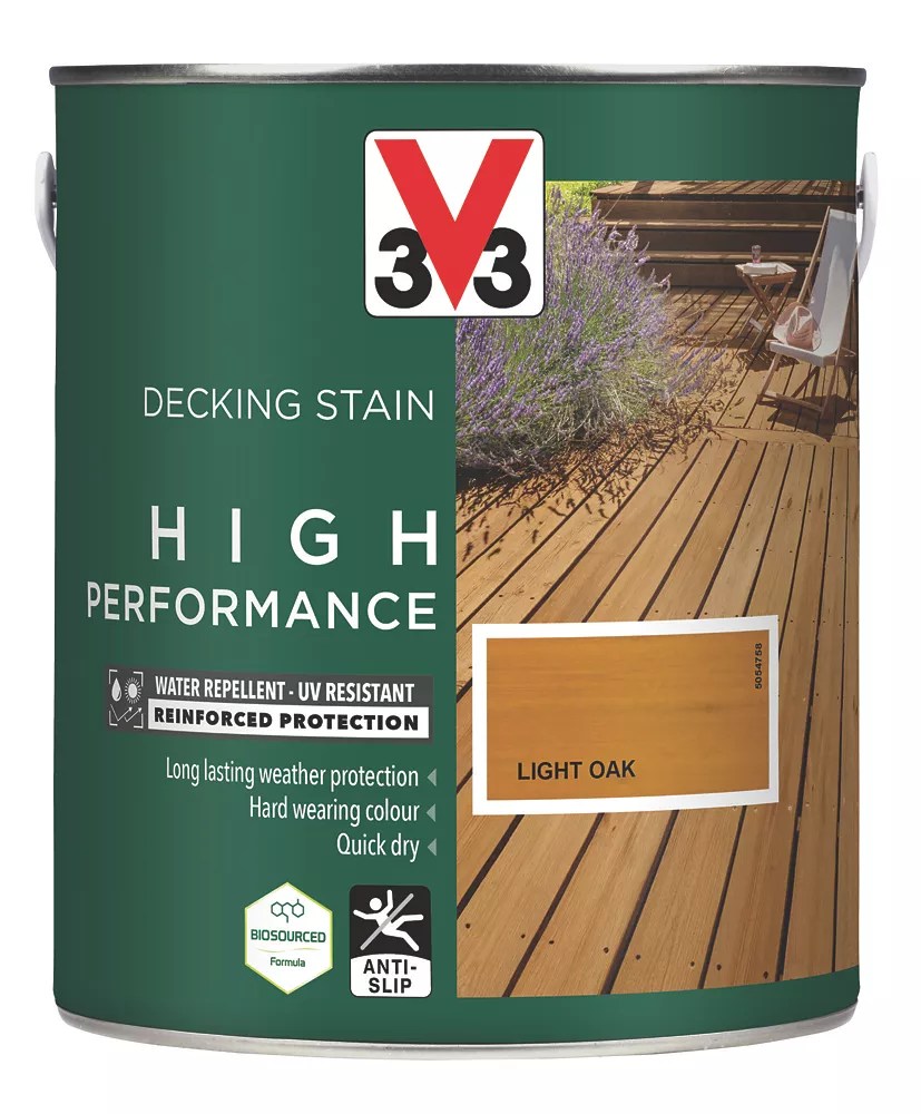 V33 High Performance 2.5Ltr Light Oak Anti Slip Decking Stain Screwfix