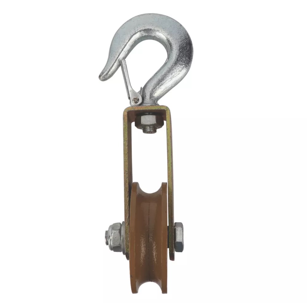 Essentials Steel Snap Hook Single Wheel Pulley 80mm Screwfix