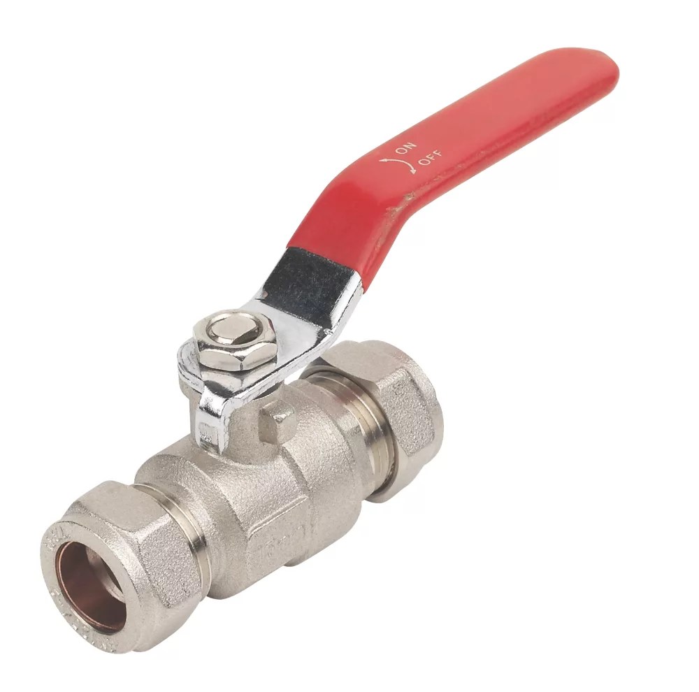 Essentials Compression Reduced Bore 15mm Lever Ball Valve with Red