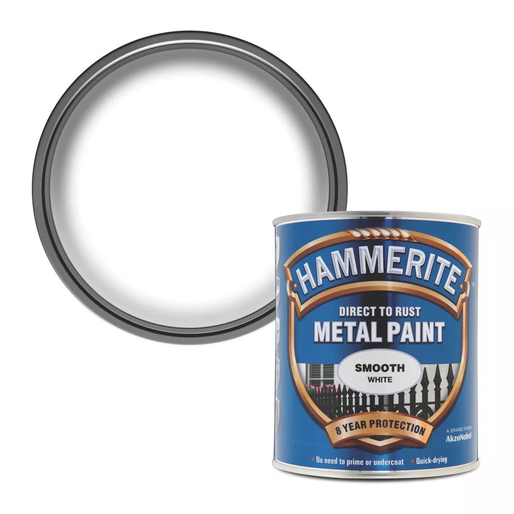 Hammerite 750ml White Smooth Anti Corrosive Metal Paint Screwfix