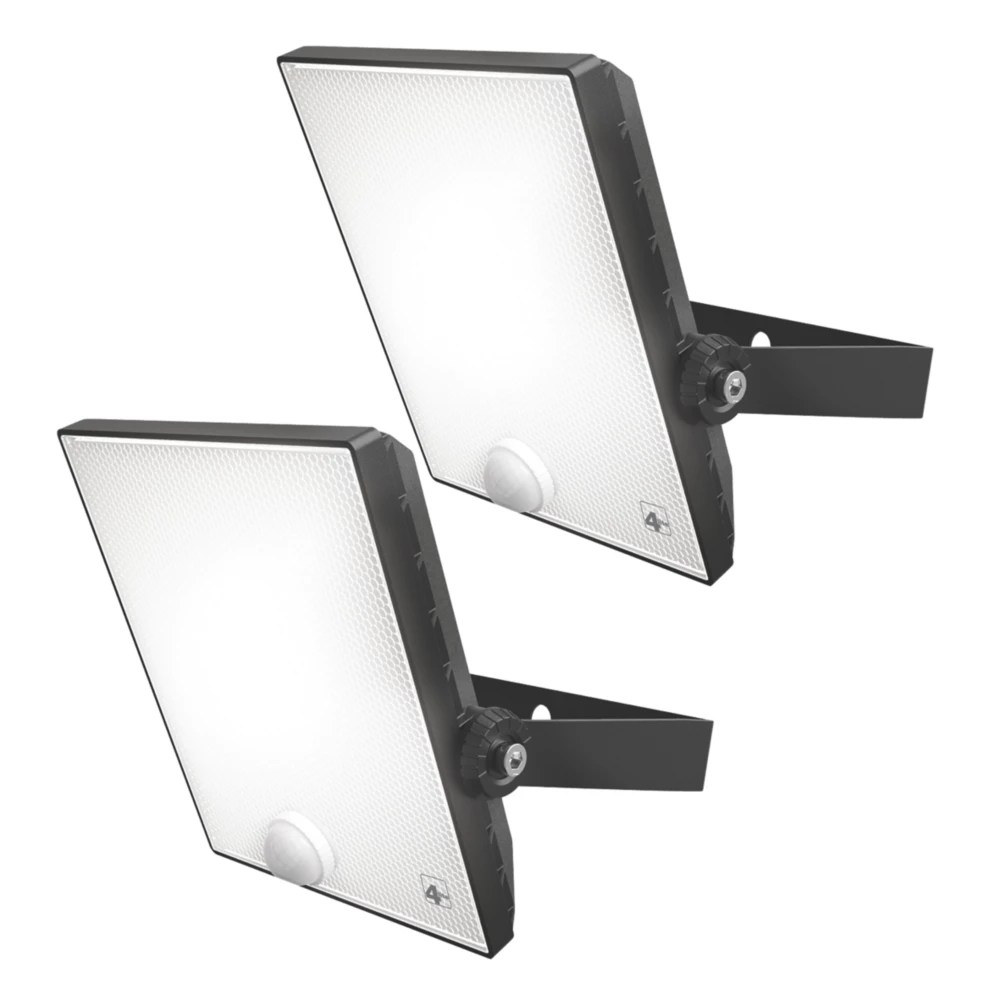 4lite Outdoor LED Floodlight With PIR Sensor Black 20W 1581lm 2 Pack