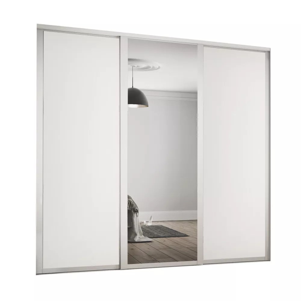 Spacepro 3Door Sliding Wardrobe Door Kit White Frame White / Mirror Panel 2136mm x 2260mm