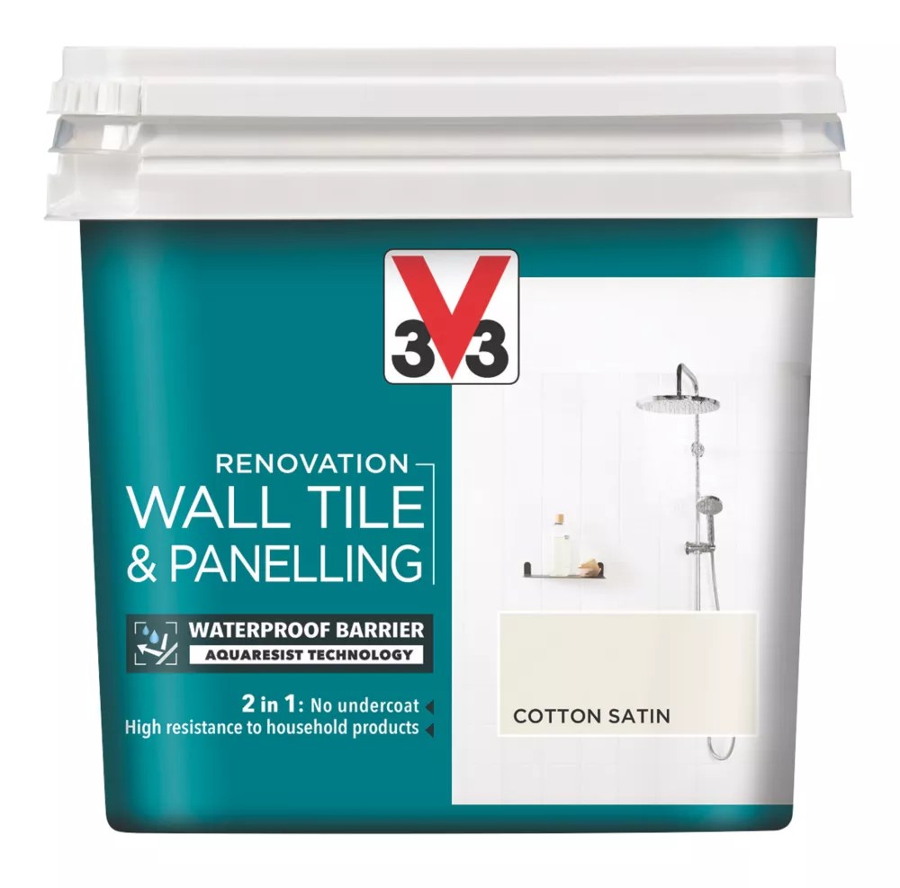 V33 Satin Cotton OffWhite Acrylic Wall Tile & Panelling Paint 750ml