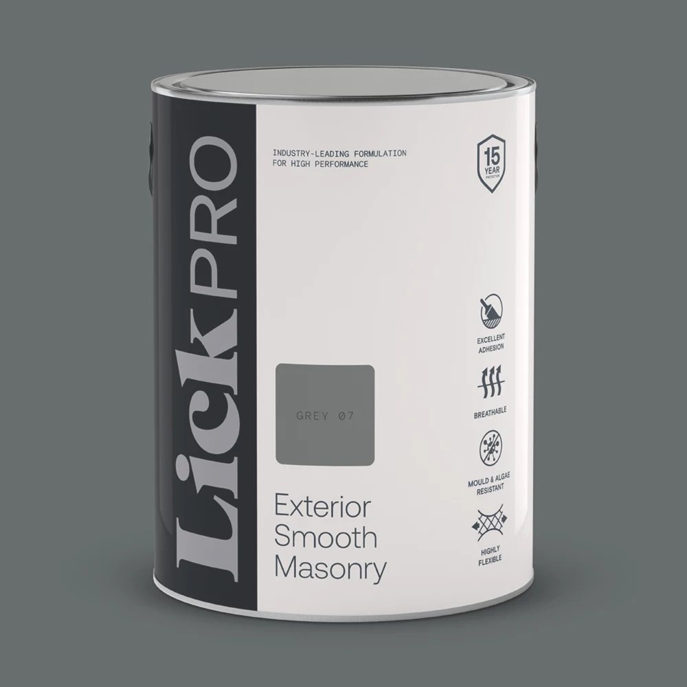 LickPro 5Ltr Smooth Grey 07 Masonry Paint Screwfix