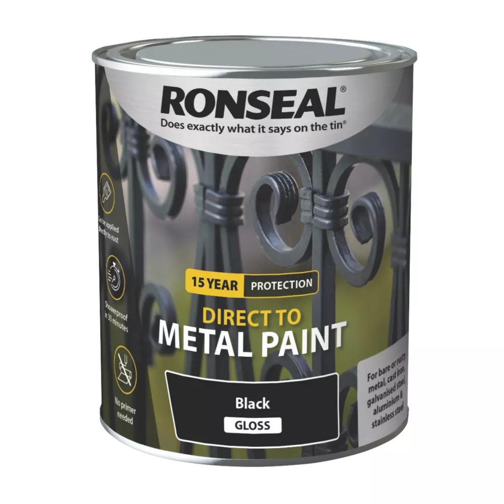 Ronseal 750ml Black Gloss Anti Corrosive Metal Paint Screwfix