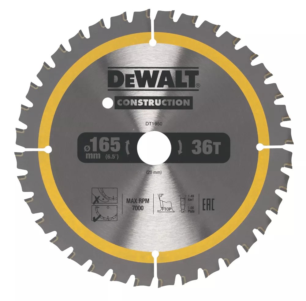 DeWalt Aluminium Circular Saw Blade 165mm x 20mm 36T Screwfix