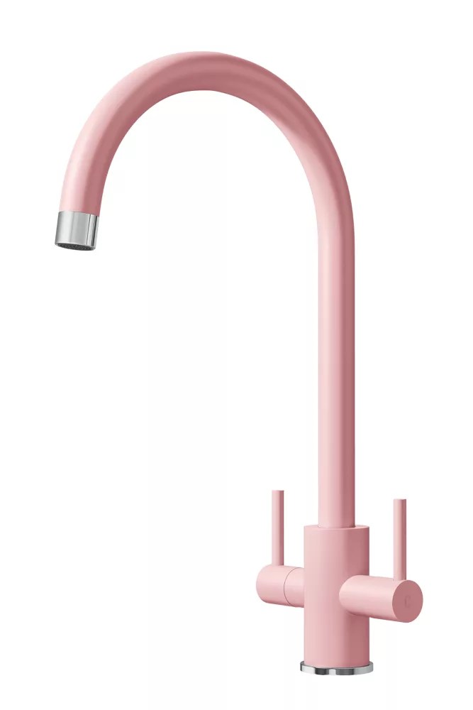 ETAL Sorrento Twin Lever Kitchen Mixer Tap Matt Pink Screwfix
