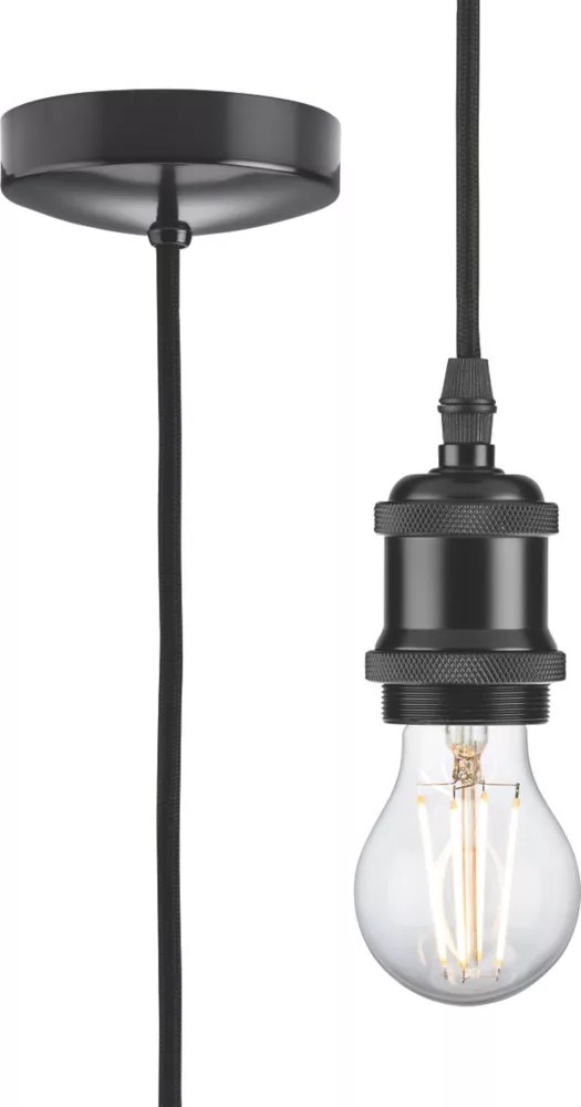 Knightsbridge Vintage 1.8m Pendant Set Light Fitting E27 Matt Black 3 1