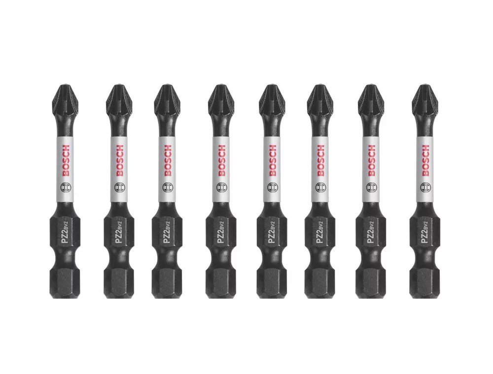 Bosch 1/4" 50mm Hex Shank PZ2 Impact Control Screwdriver Bits 8 Piece