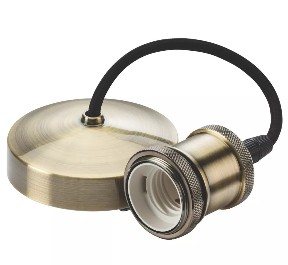 Knightsbridge Vintage 6" Pendant Set Light Fitting E27 Antique Brass 3