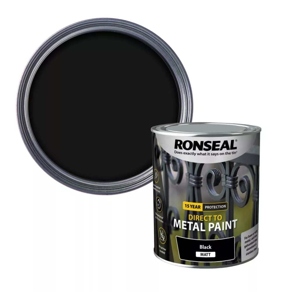 Ronseal 750ml Black Matt Anti Corrosive Metal Paint Screwfix