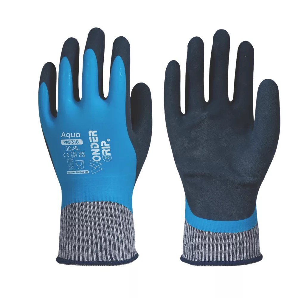 Wonder Grip WG318 Aqua Protective Work Gloves Blue X Large Screwfix
