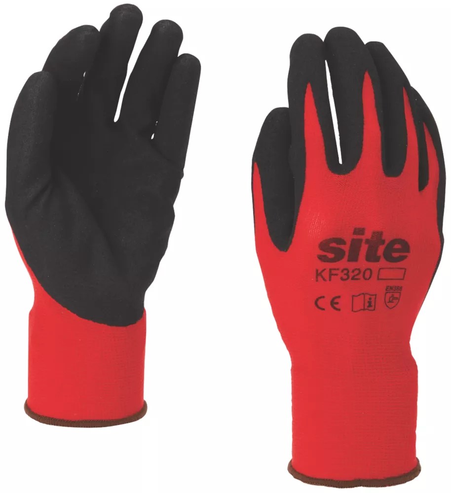 Site Nitrile Foam Coated Gloves Red / Black Small Screwfix