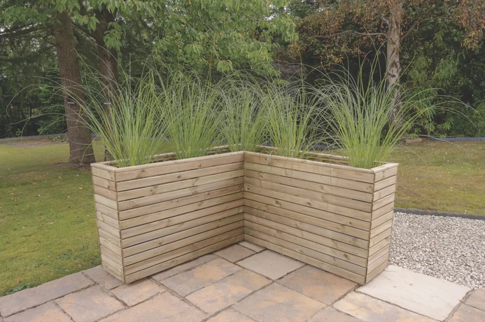 Forest Linear LShaped Garden Planter Natural Timber 1600mm x 1600mm x