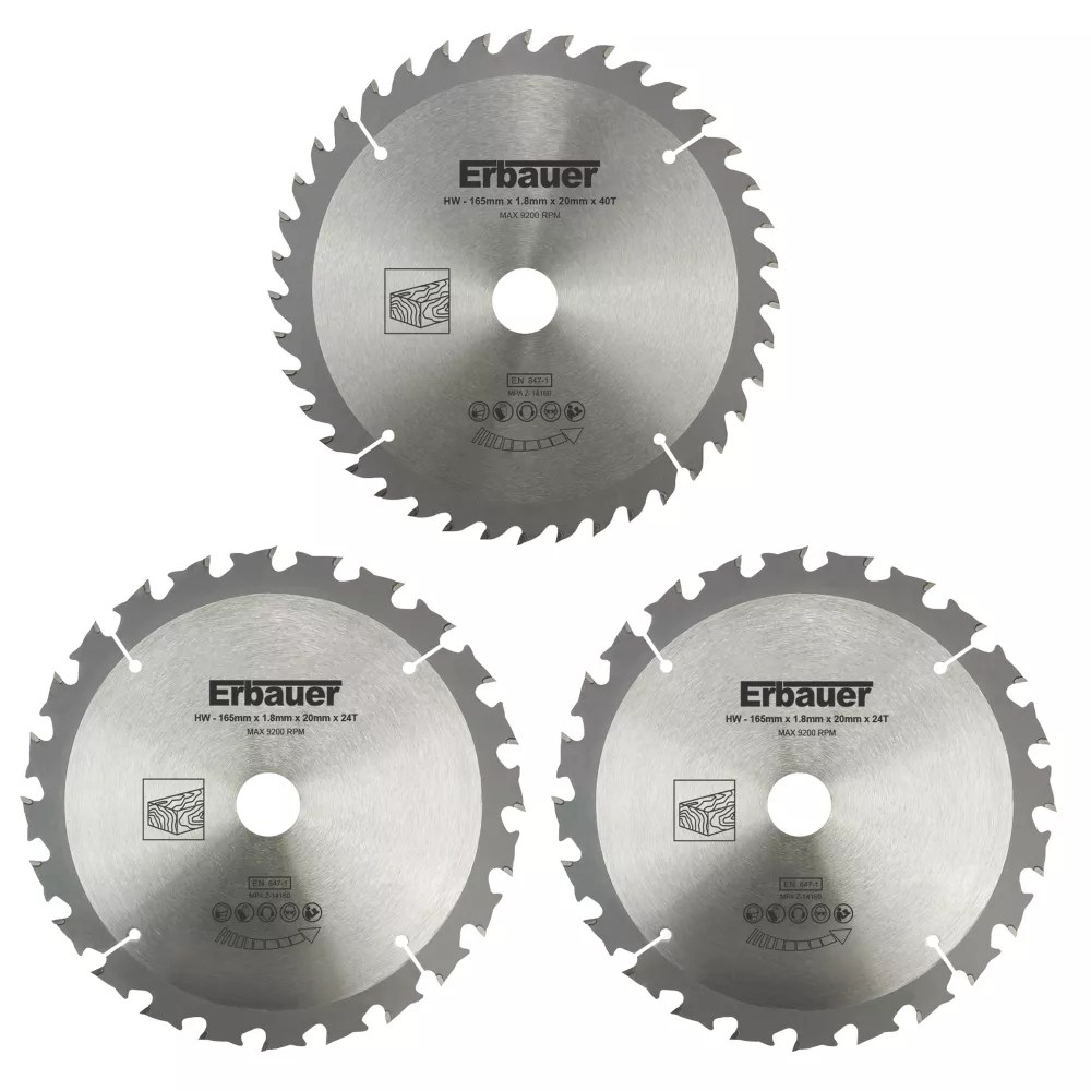 Erbauer Wood Saw Blades 165mm x 20mm 24 & 40T 3 Pack Screwfix