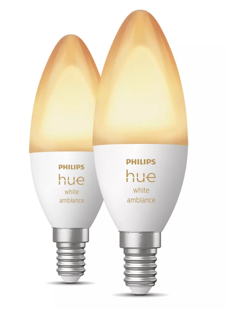 Philips Hue E14 Candle LED Smart Light Bulb 4W 470lm 2 Pack Screwfix