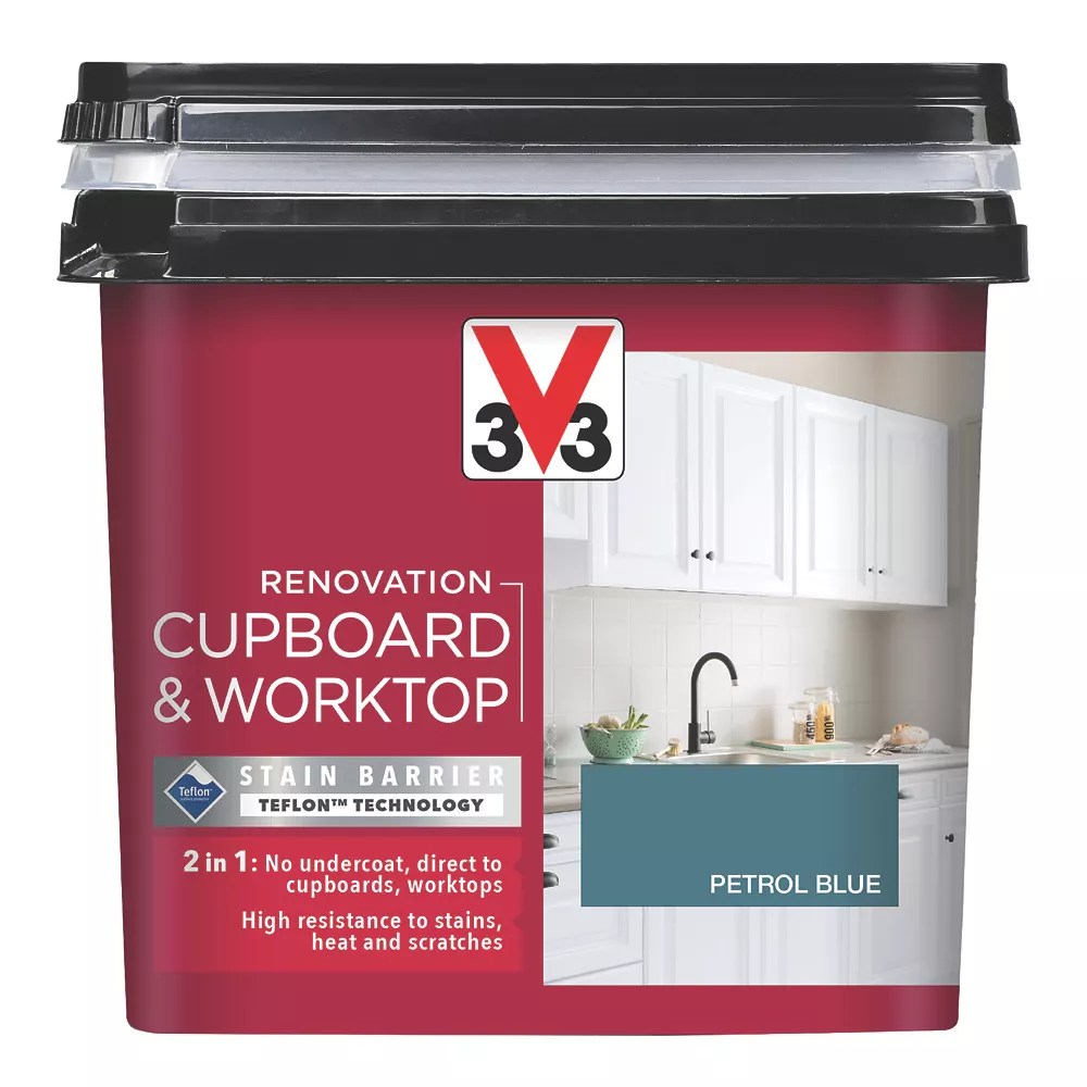 V33 750ml Petrol Blue Satin Kitchen Cupboard Paint Screwfix