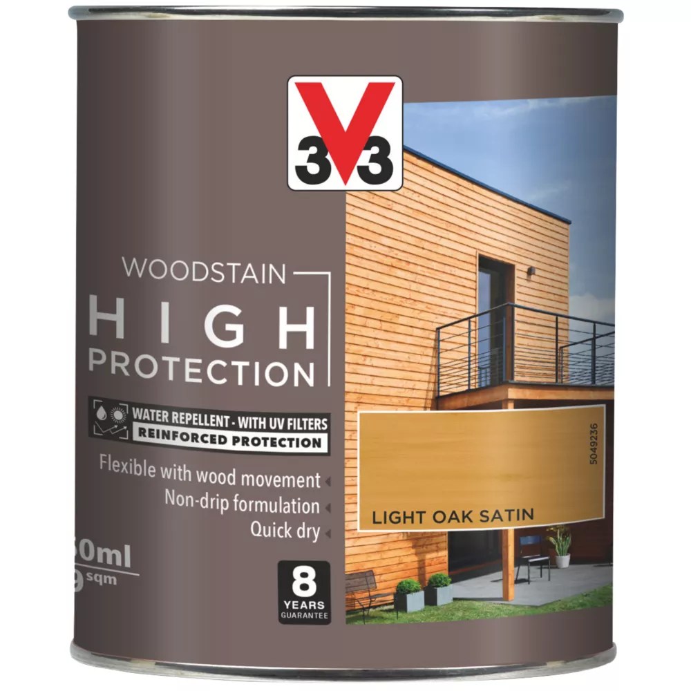 V33 750ml Light Oak Satin WaterBased Exterior Wood Stain Screwfix
