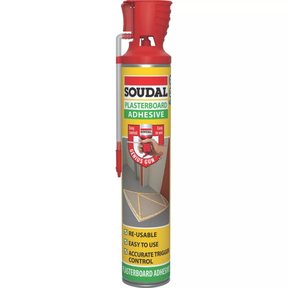 Soudal Genius Gun Plasterboard Adhesive PU Foam HandHeld 750ml Screwfix