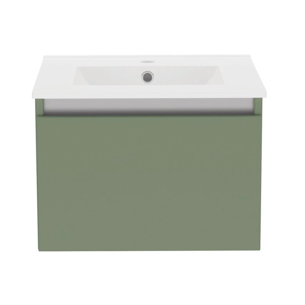 Newland Single Drawer WallMounted Vanity Unit with Basin Matt Sage