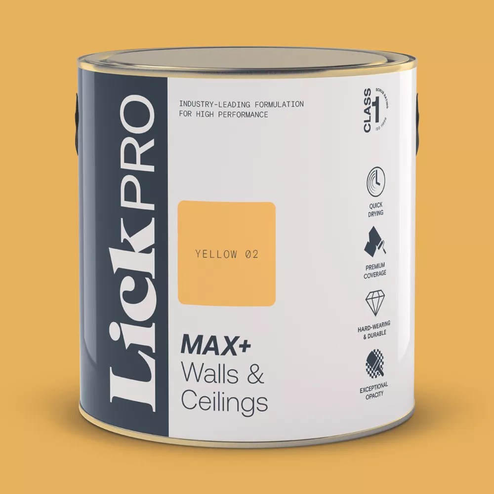 LickPro Max+ 2.5Ltr Yellow 02 Matt Emulsion Paint Screwfix