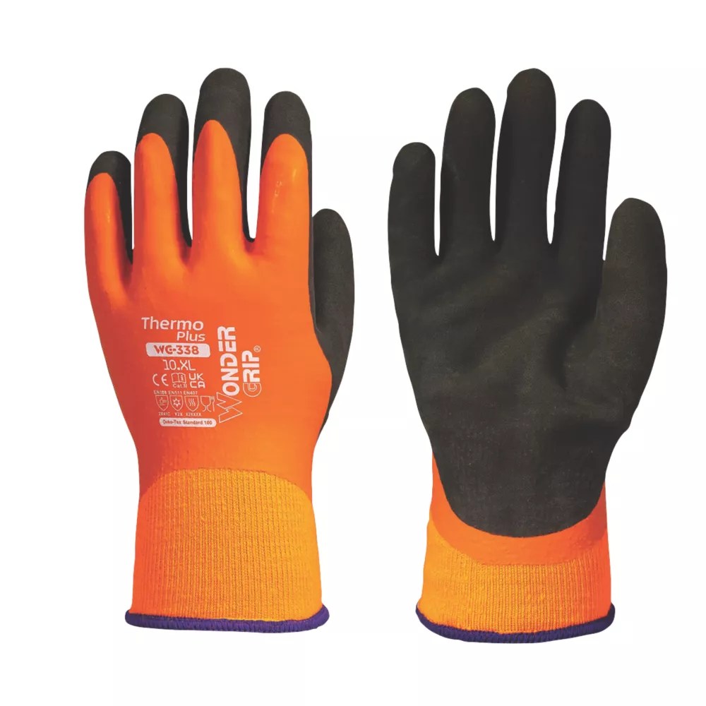 Wonder Grip WG338 Thermo Plus Protective Work Gloves Orange / Black X