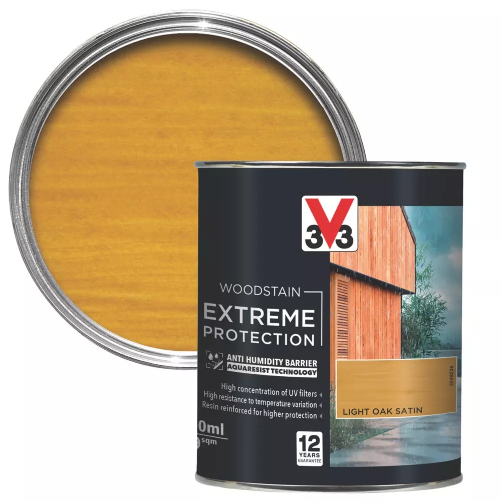 V33 750ml Light Oak Satin SolventBased Exterior Wood Stain Screwfix