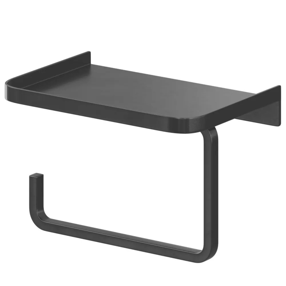 Elland Toilet Roll Holder With Shelf Black Screwfix