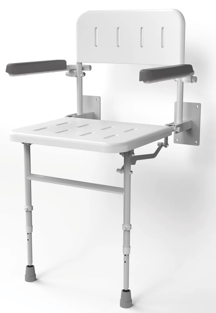 Nymas WallMounted Shower Seat with Back Rest And Legs White Screwfix