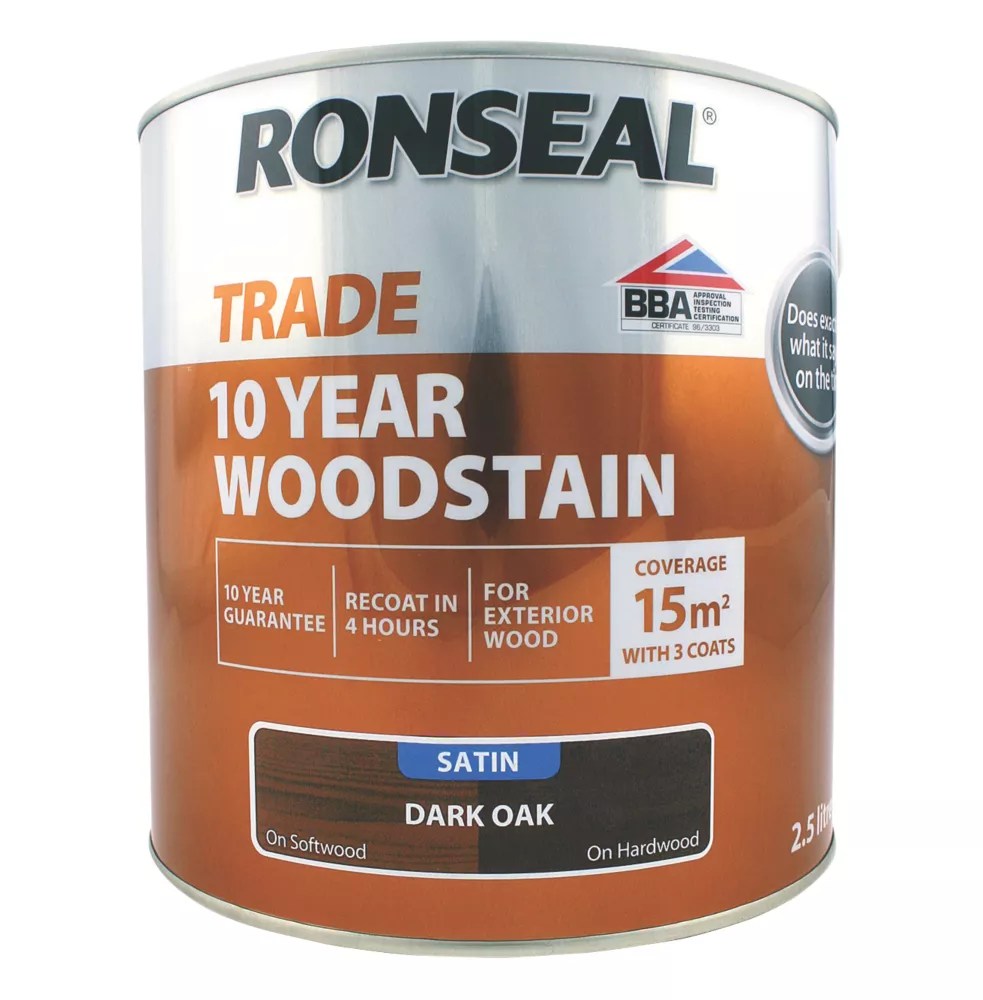 Ronseal 2.5Ltr Dark Oak Satin WaterBased Exterior Wood Stain Screwfix