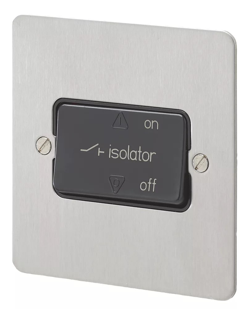 MK Edge 10A 1Gang 3Pole Fan Isolator Switch Brushed Stainless Steel