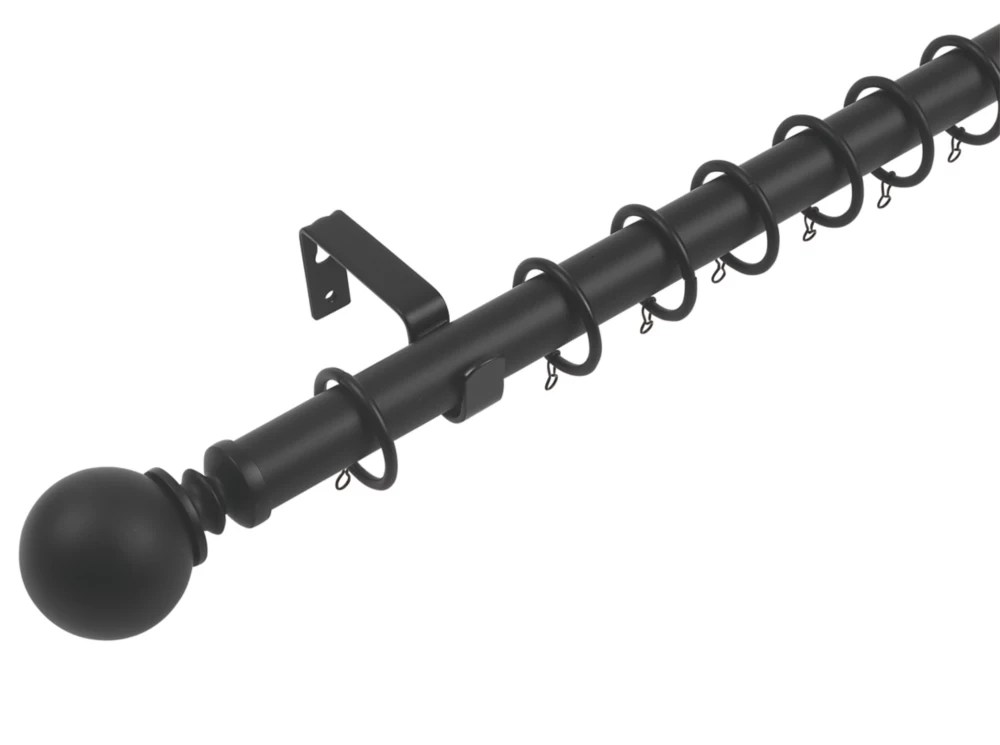 Cooke & Lewis Aluminium & Steel Curtain Pole Set Matt Black 28mm x 1.2