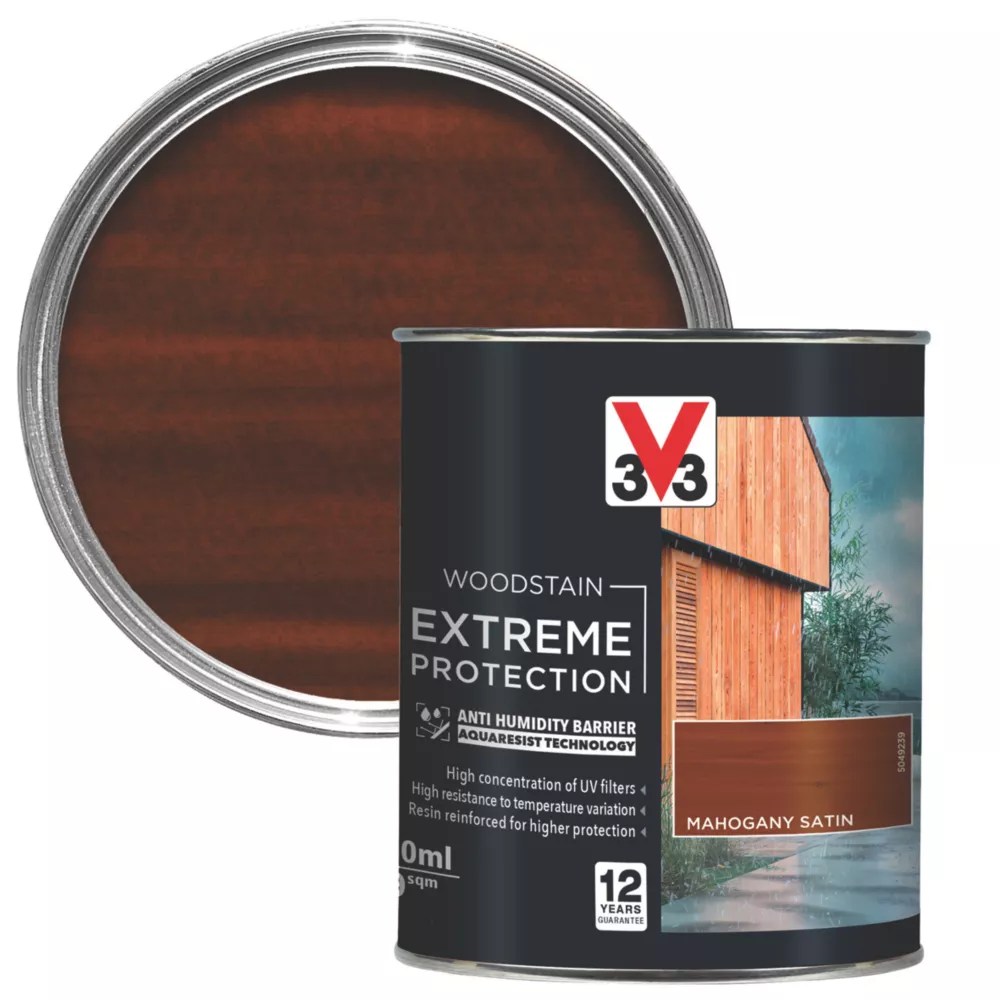 V33 750ml Mahogany Satin SolventBased Exterior Wood Stain Screwfix