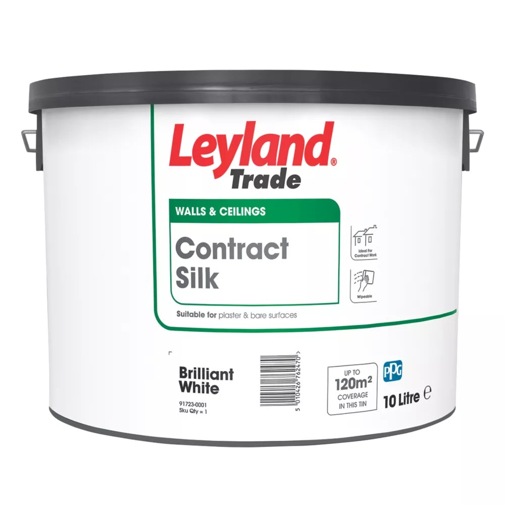 Leyland Trade Contract Silk Brilliant White Emulsion Paint 10Ltr Screwfix