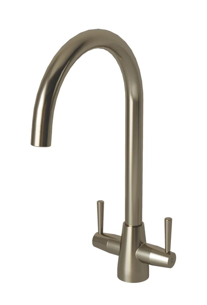 ETAL Wick Twin Lever Kitchen Mixer Tap Brushed Steel Screwfix