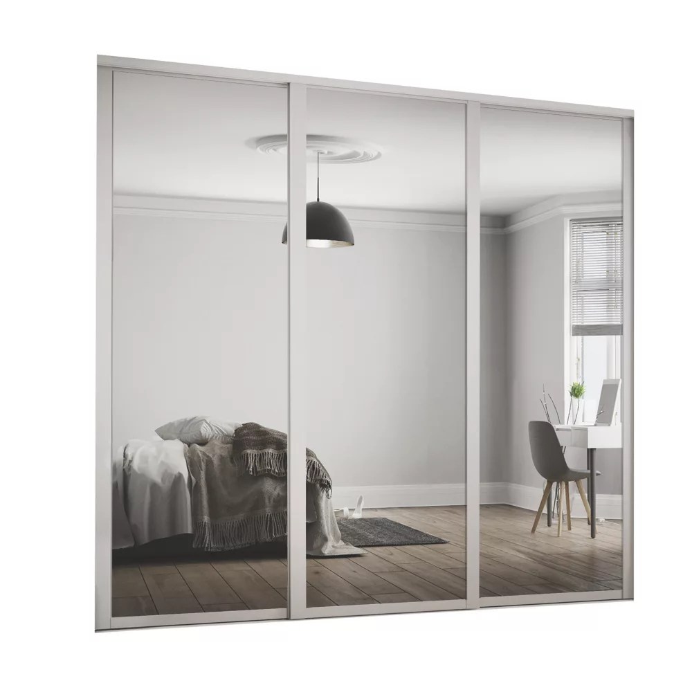 Spacepro 3Door Sliding Wardrobe Door Kit Dove Grey Frame Mirror Panel 2592mm x 2260mm Screwfix