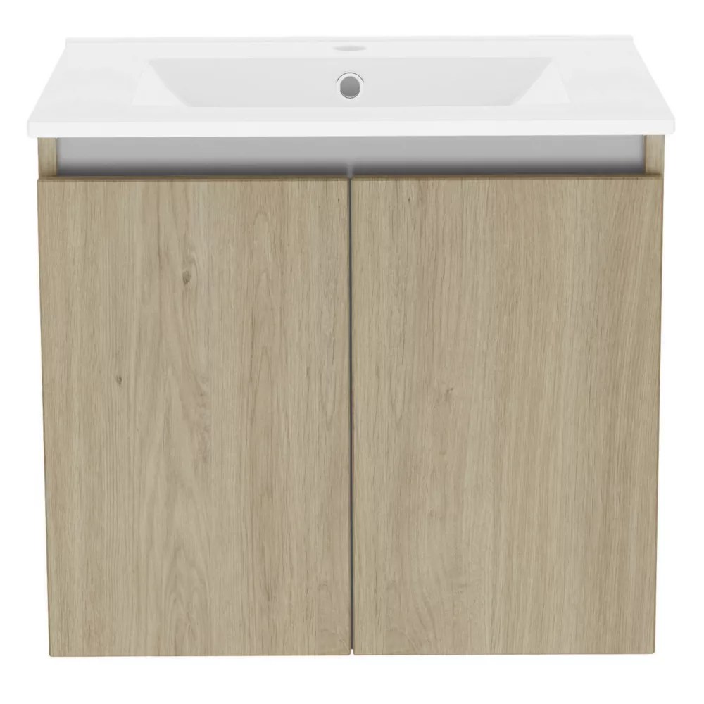 Newland Double Door WallMounted Vanity Unit with Basin Effect Natural