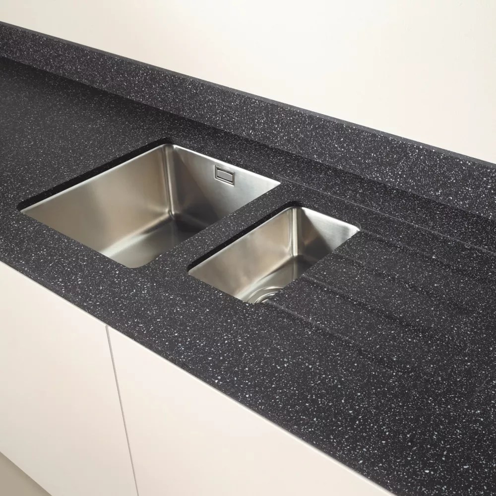 Metis Black Worktop Module with 1.5 Bowl Stainless Steel Sink 3050mm x