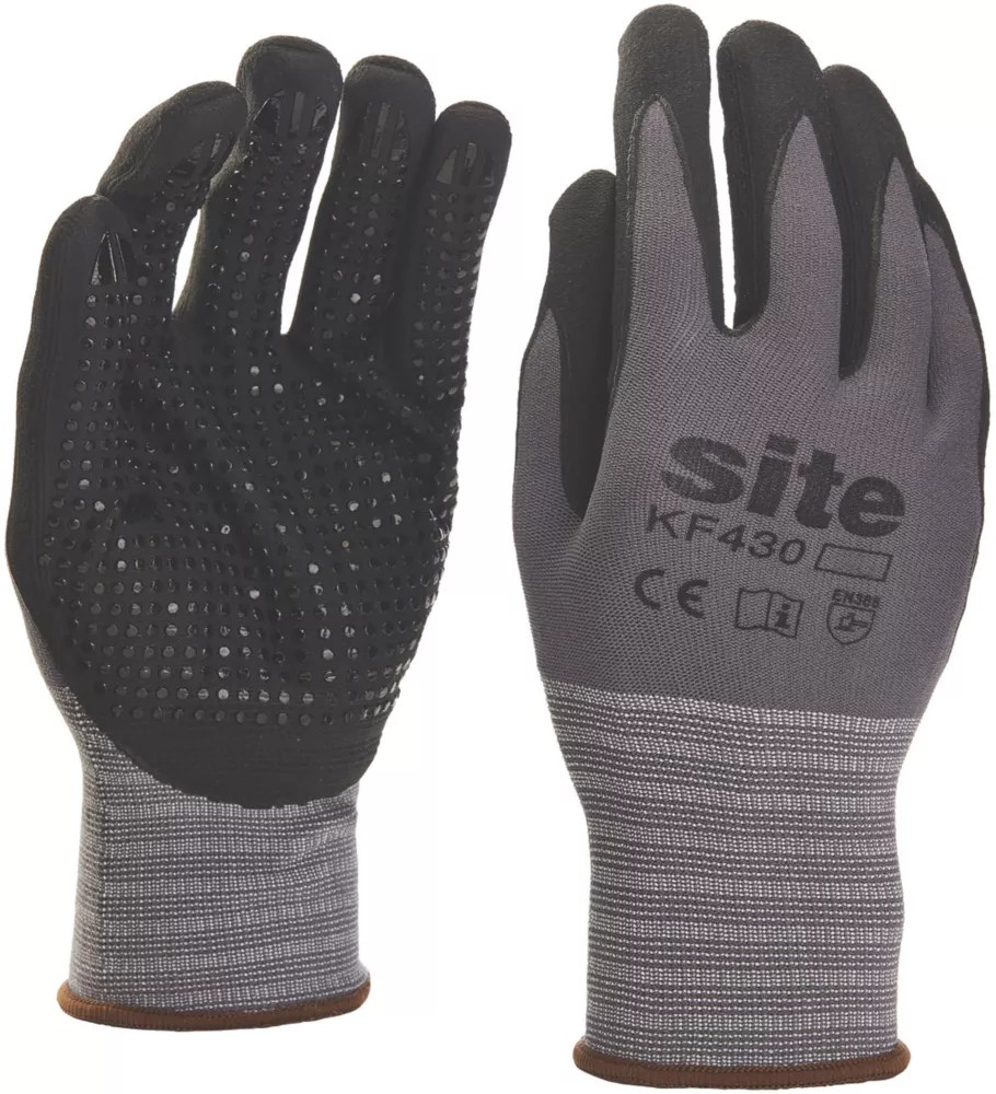 Site Micro Dot Nitrile Foam Gloves Grey / Black Large Screwfix