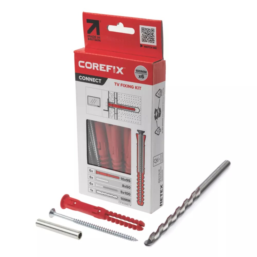 Corefix Connect Metal & Plastic 100 Heavy Duty TV Wall Fixing Kit 10mm