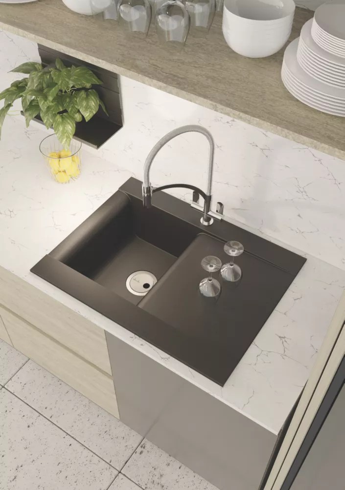 Abode Aspekt 1 Bowl Granite Composite Kitchen Sink Black Metallic