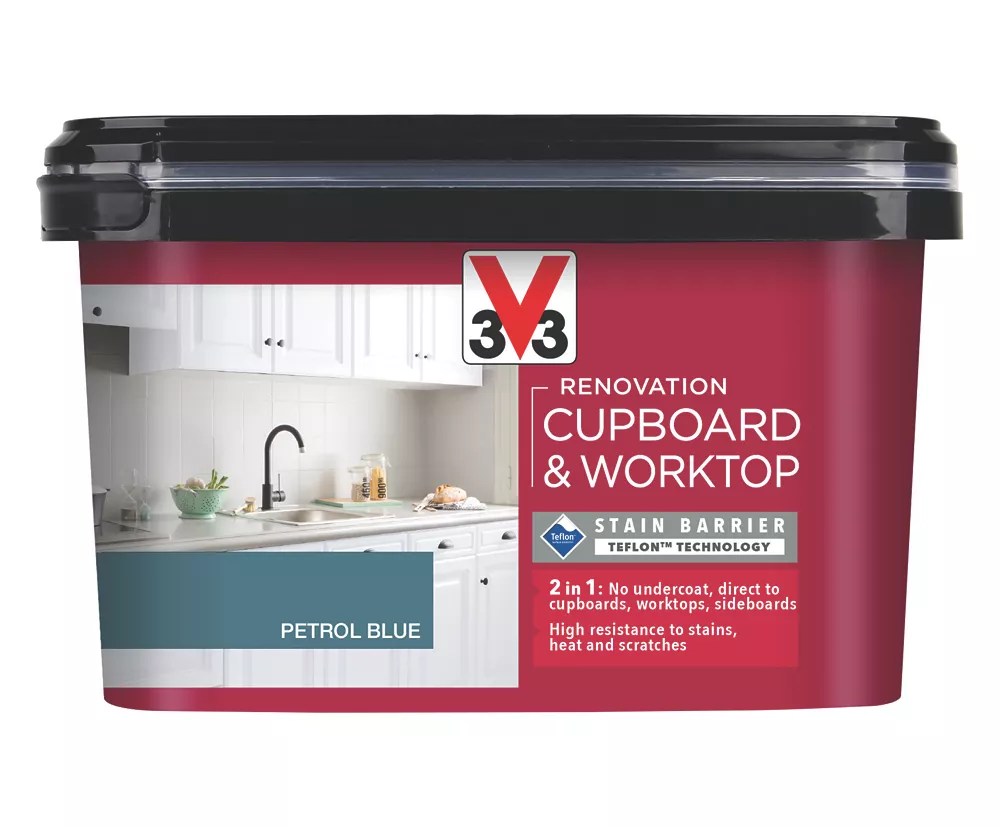 V33 2Ltr Petrol Blue Satin Kitchen Cupboard Paint Screwfix