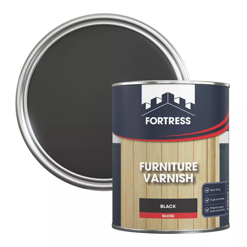 Fortress 750ml Black Gloss WaterBased Interior Furniture Varnish