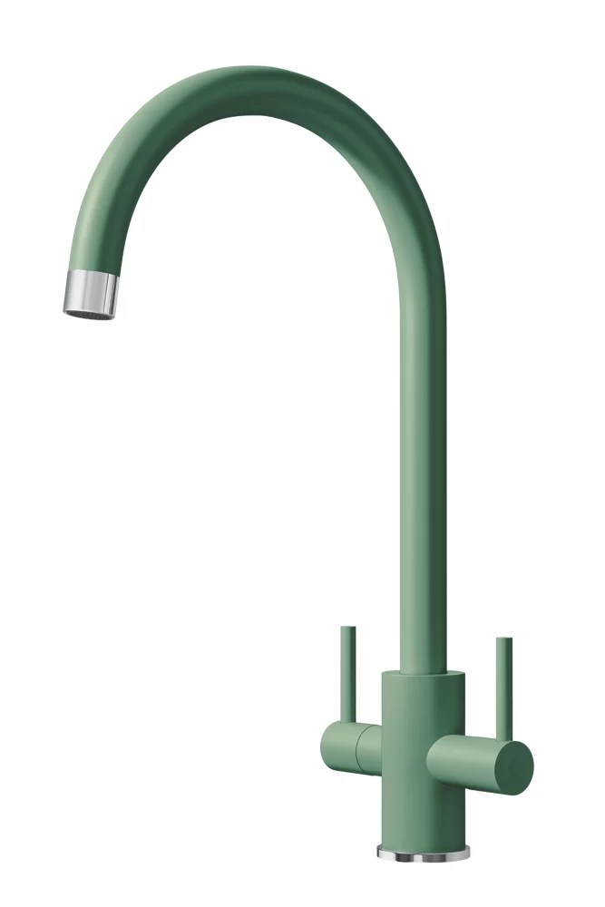 ETAL Sorrento Twin Lever Kitchen Mixer Tap Sage Green Screwfix
