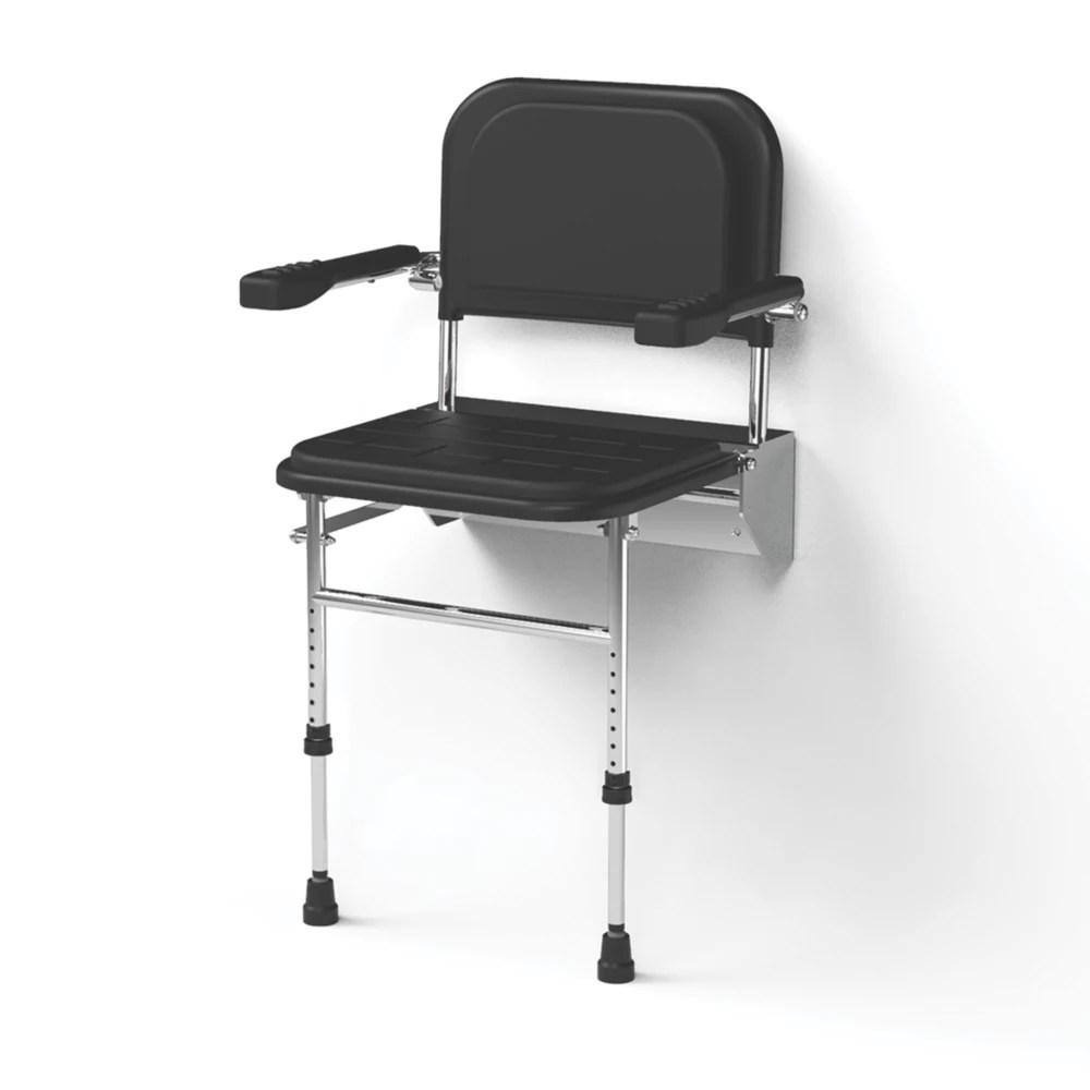 Nymas WallMounted Premium Padded Shower Seat with Back Rest Black